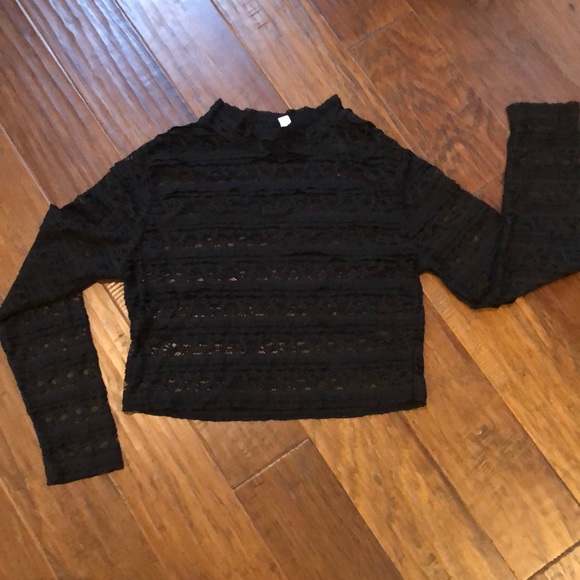 Tops - Black lace crop top. Long sleeve. NWOT.